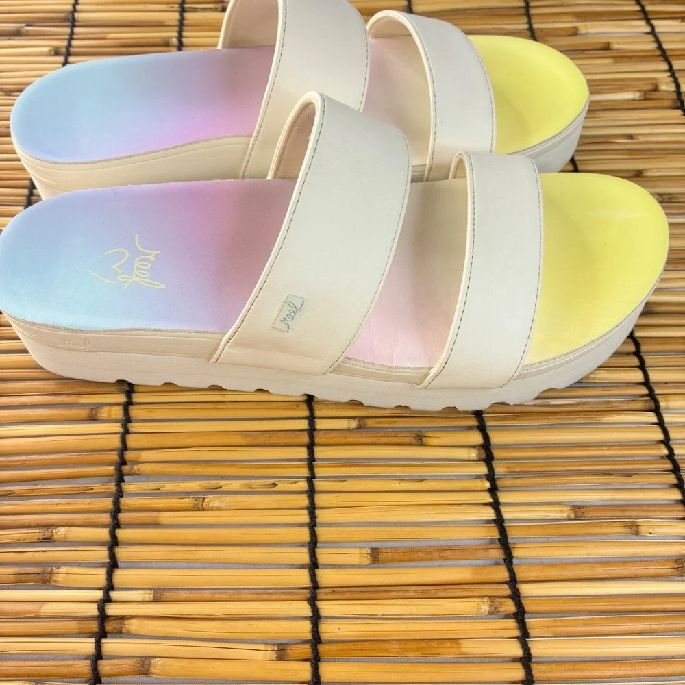 Reef Banded Horizon Hi Platform Sandals Ombre Footbed Off White Straps Womens 10